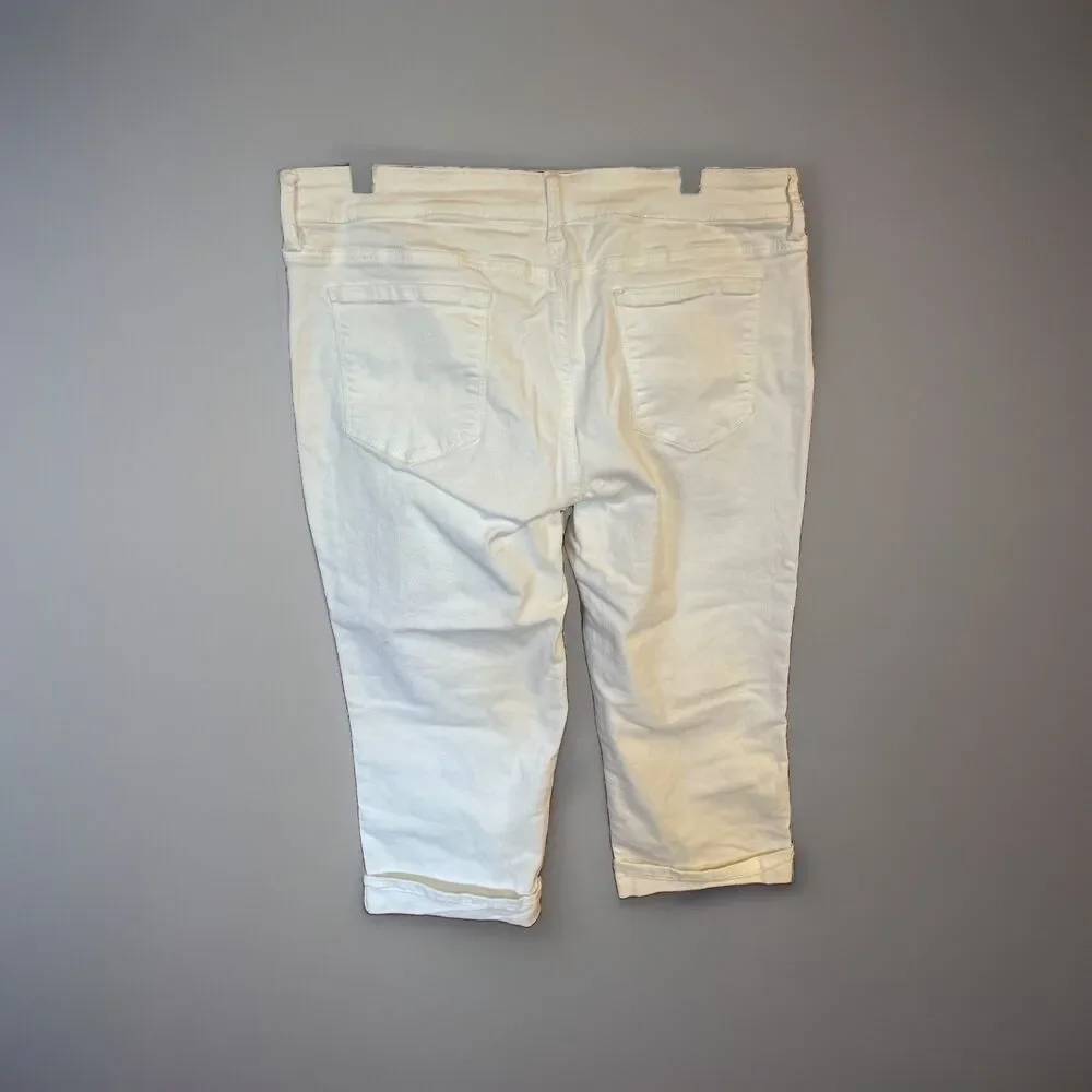 NYDJ Size 16 White Denim Jeans Marilyn Crop Lift Tuck Hi Rise Cuffed Stretch